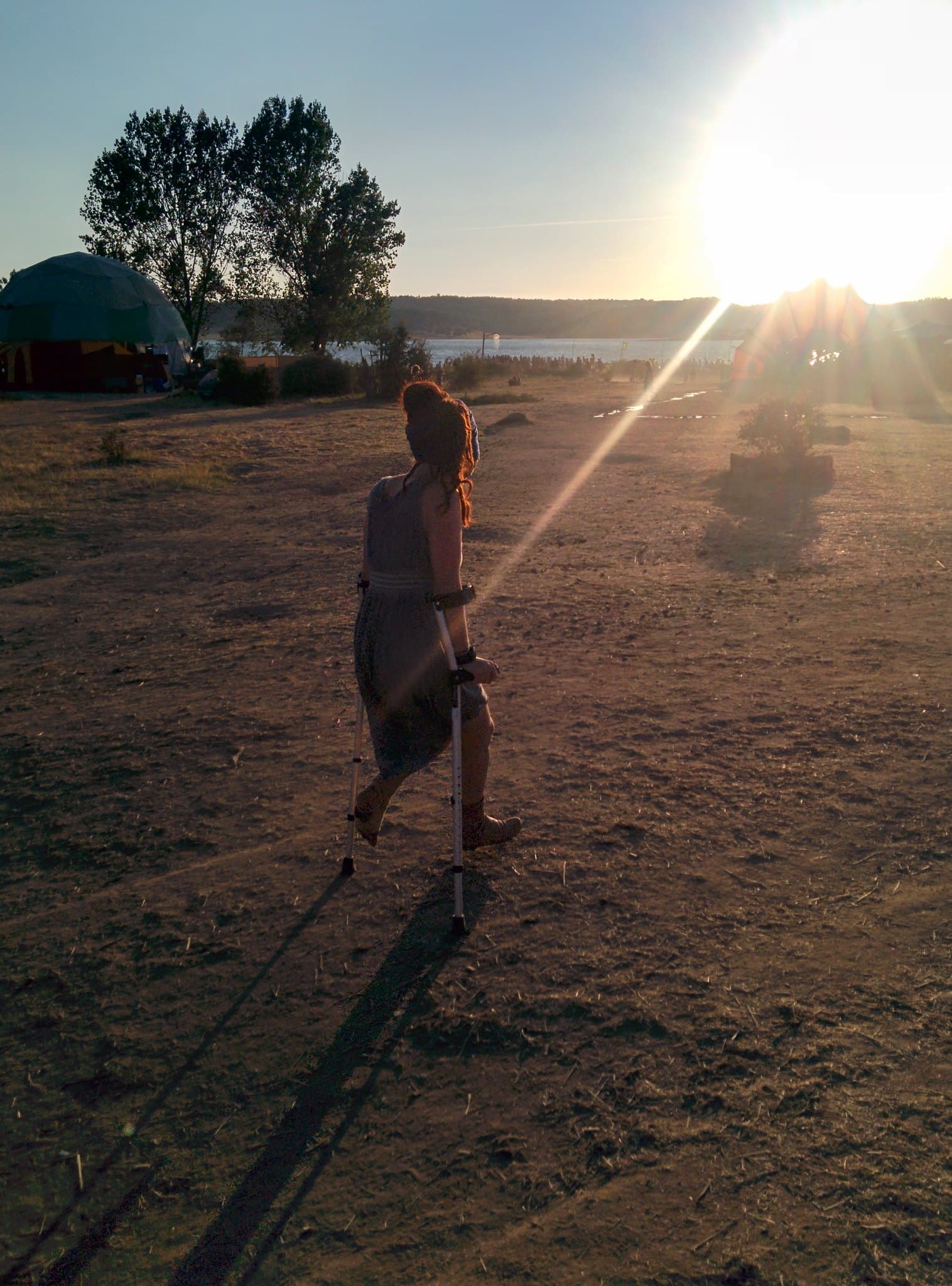 Walking into low sun on the open ground, Boom 2014