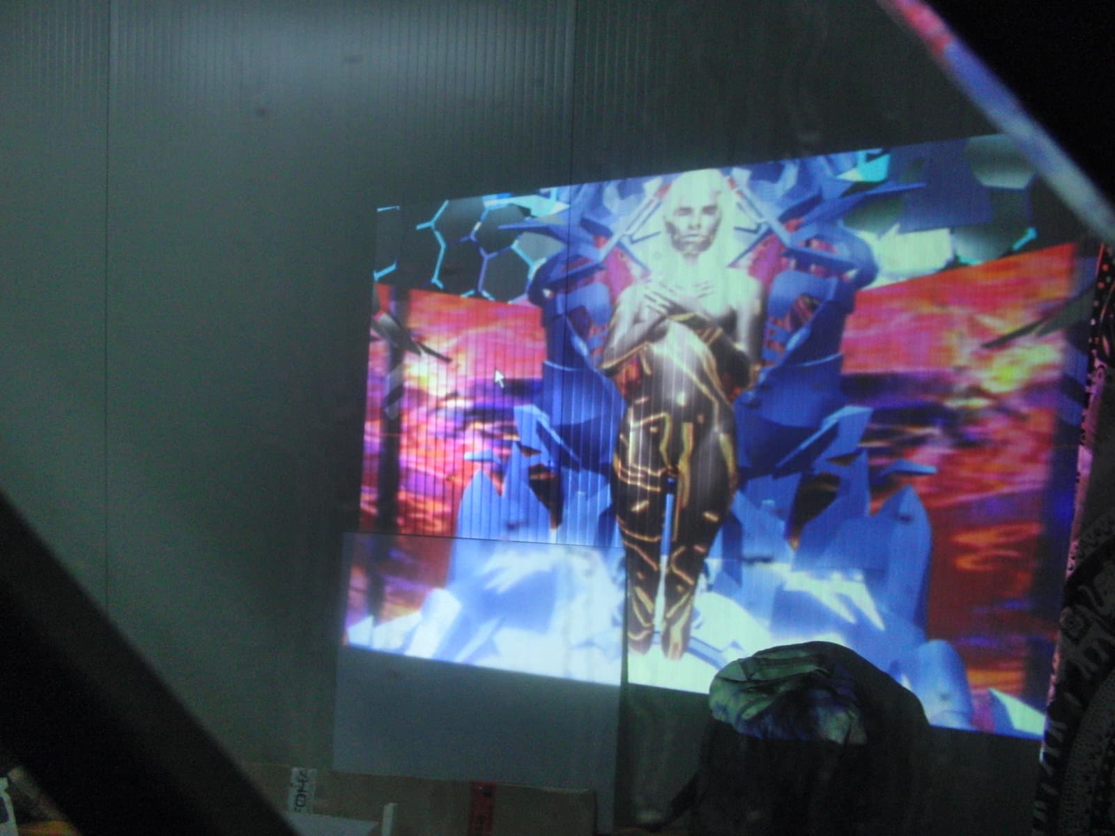 Figure projected in red and blue on a screen, Boom 2010