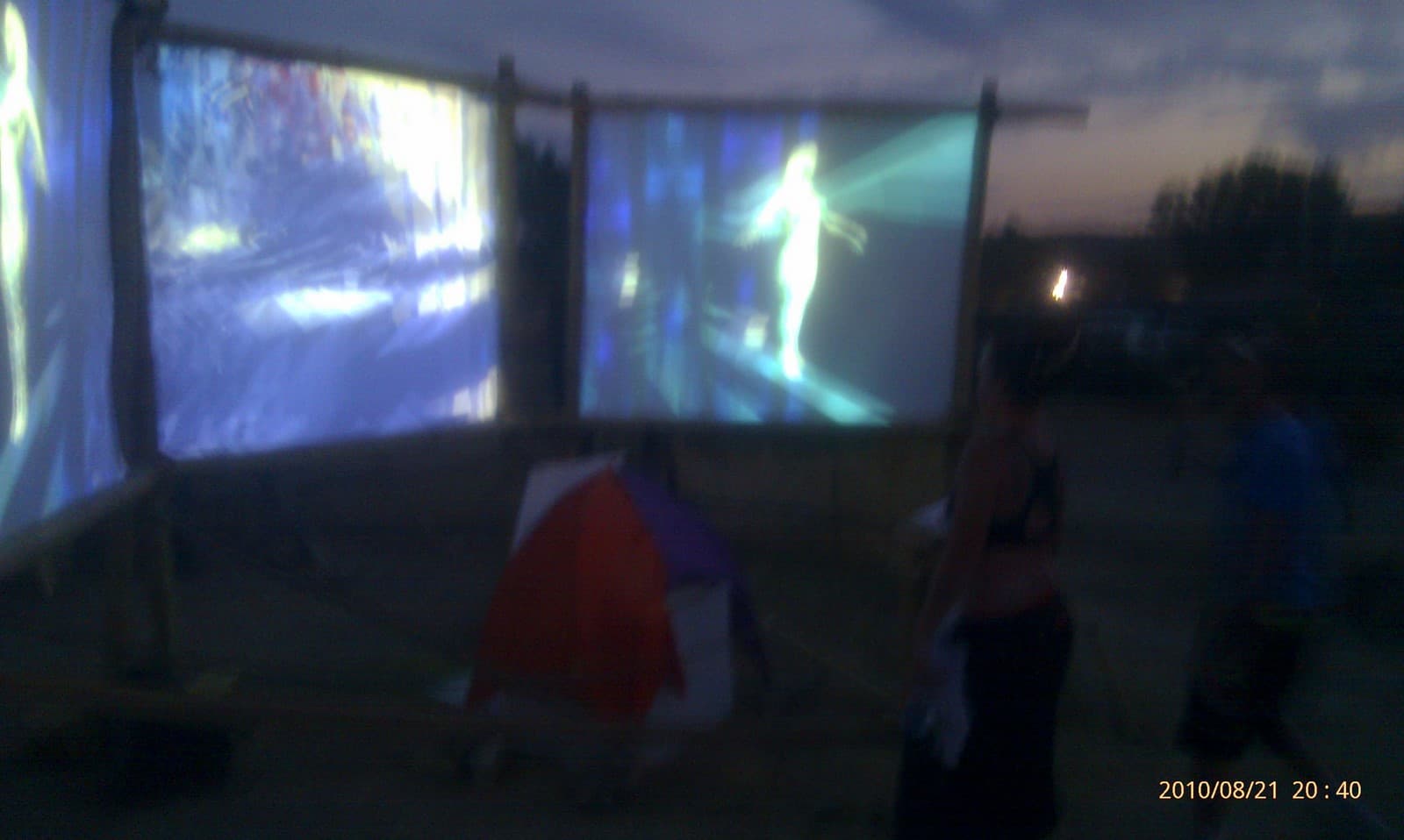 Visitors before a wide projection screen, Boom 2010