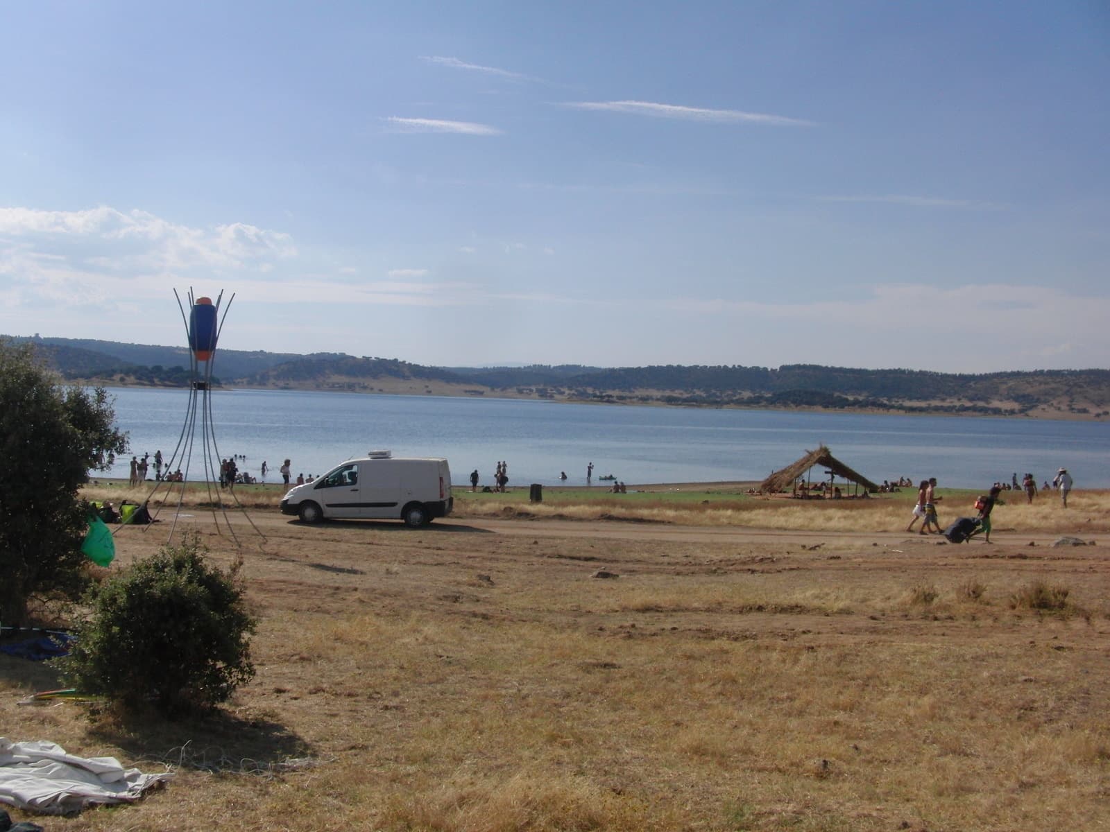 Van parked on the dry reservoir flats, Boom 2010