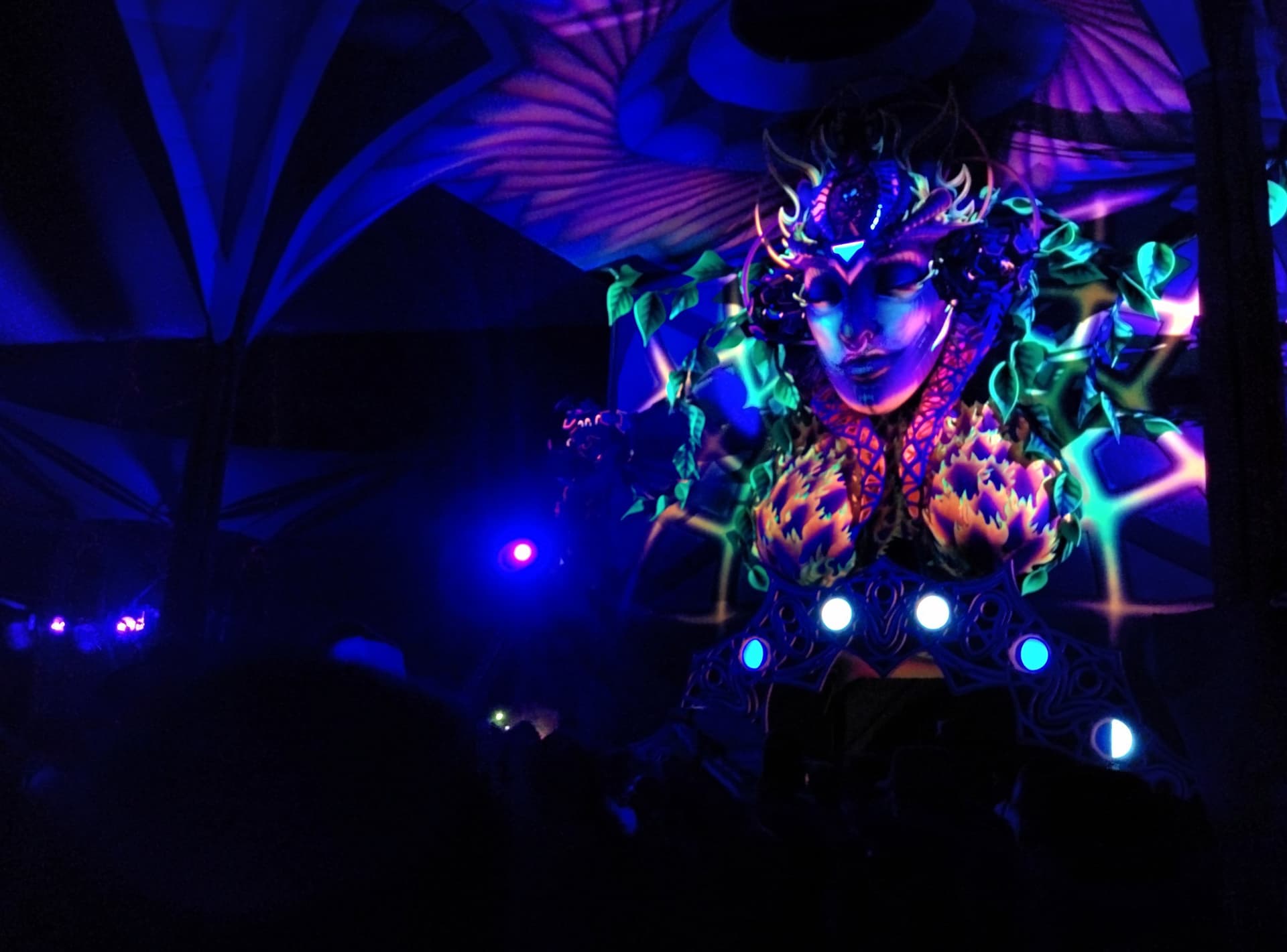 Painted stage front glowing under ultraviolet light, Boom 2014