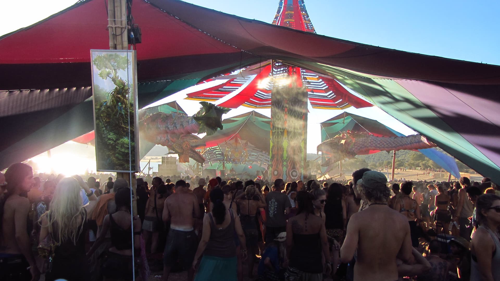 Crowd under the painted main stage canopy, Boom 2012
