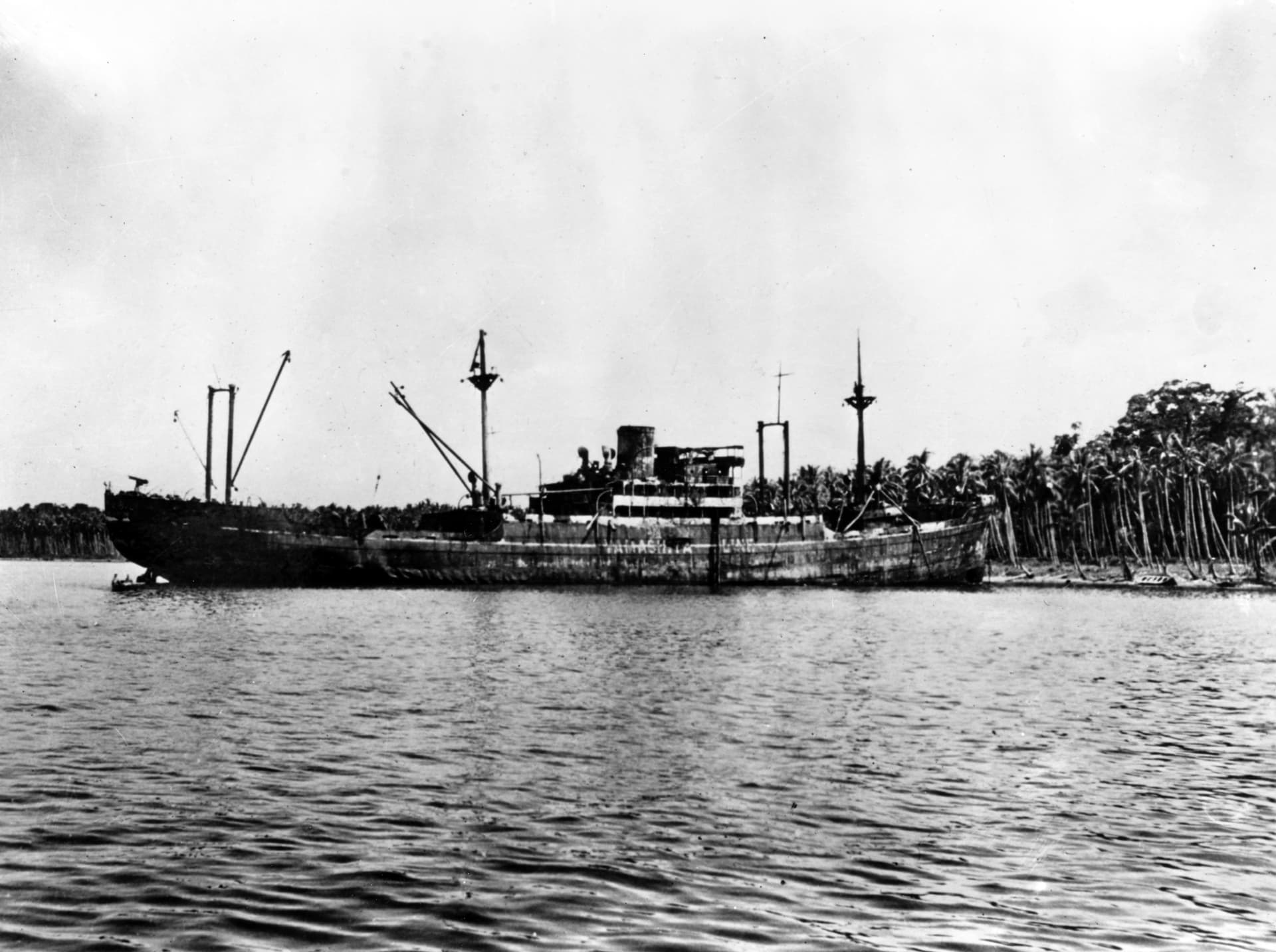 Yamazuki Maru beached and burned out at Guadalcanal, 10 February 1943 (SC 166450)