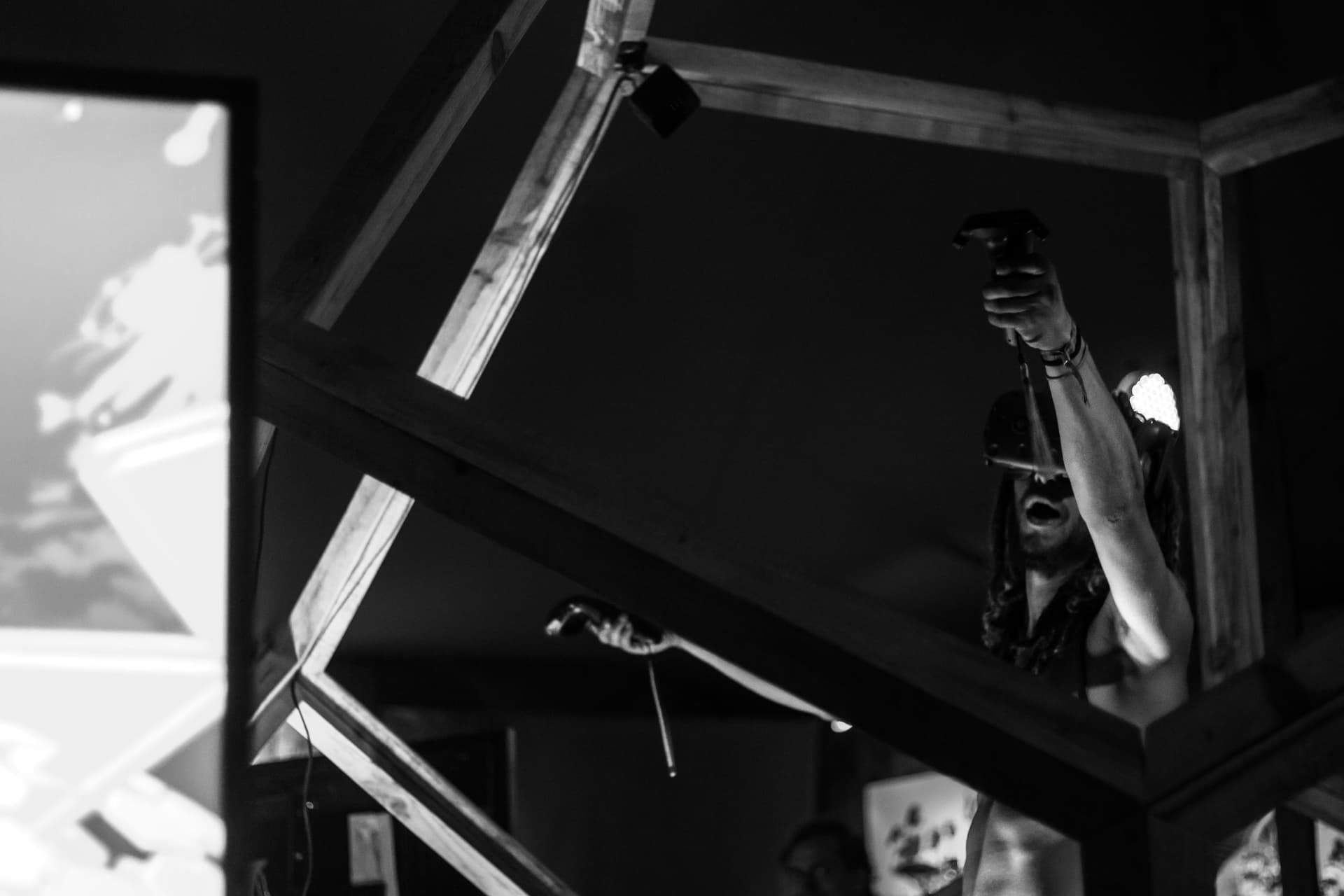 Framed structure photographed in monochrome