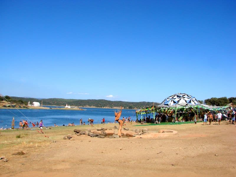 Geodesic dome on the shore of the reservoir