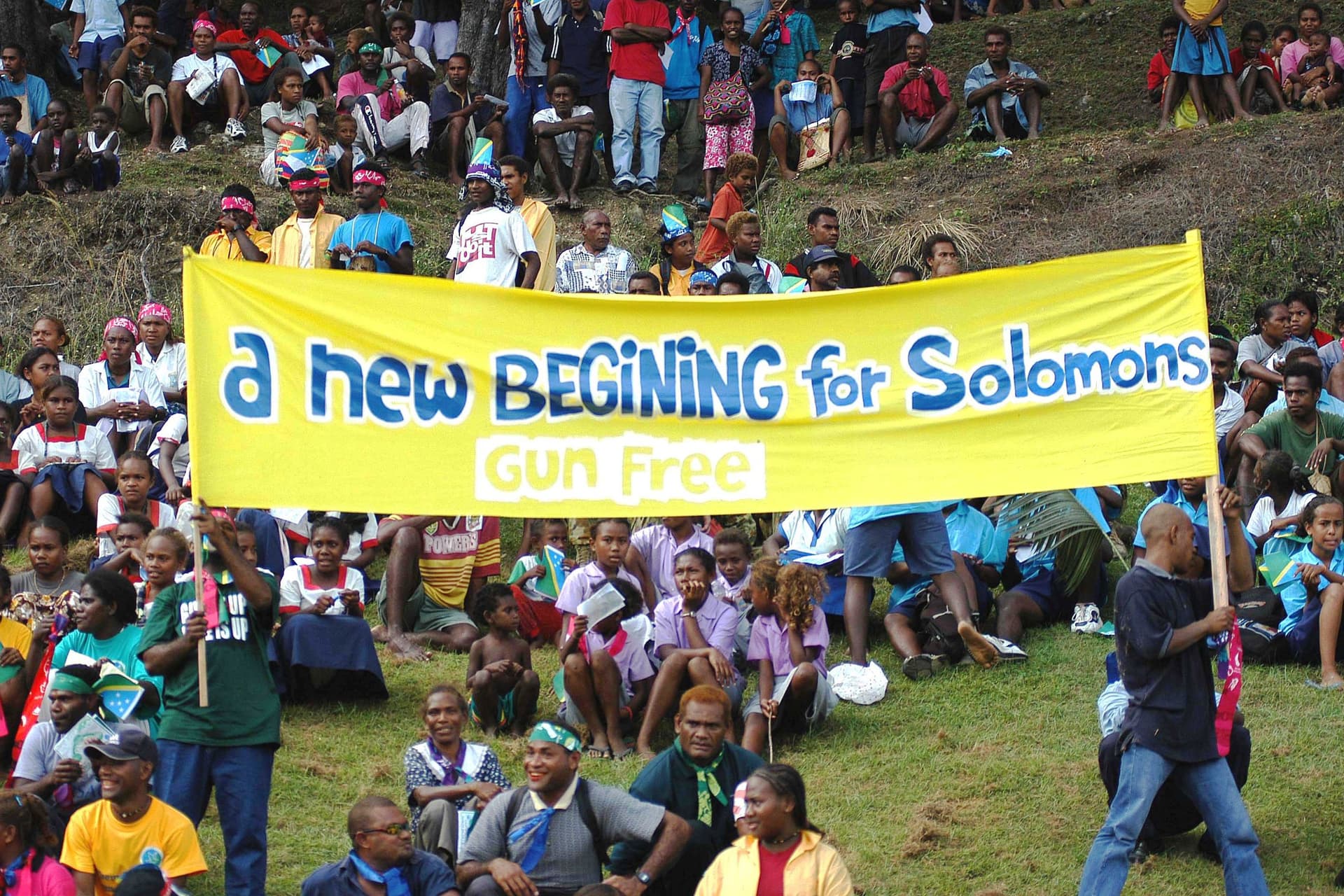 Peace rally banner in Honiara, August 2003