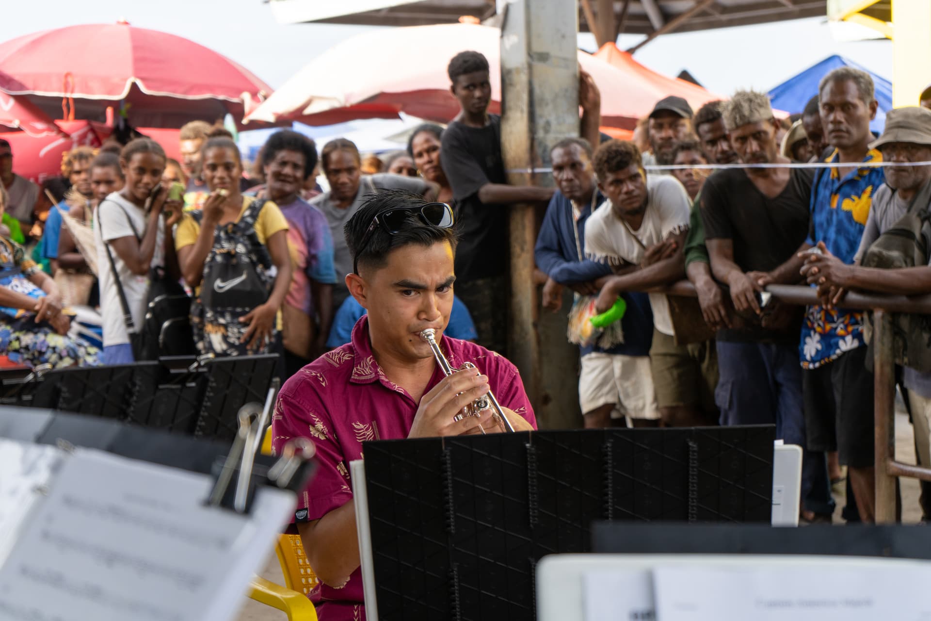 MARFORPAC band performs at Central Market in Guadalcanal