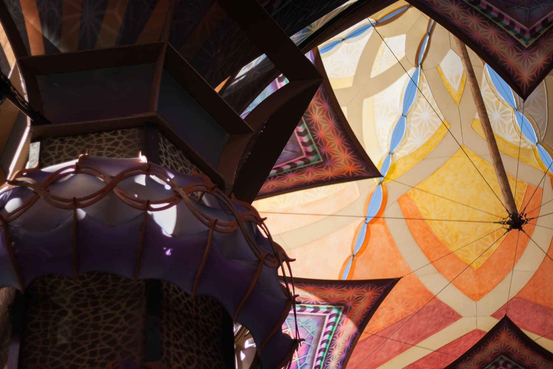 Painted ceiling panels inside a pavilion