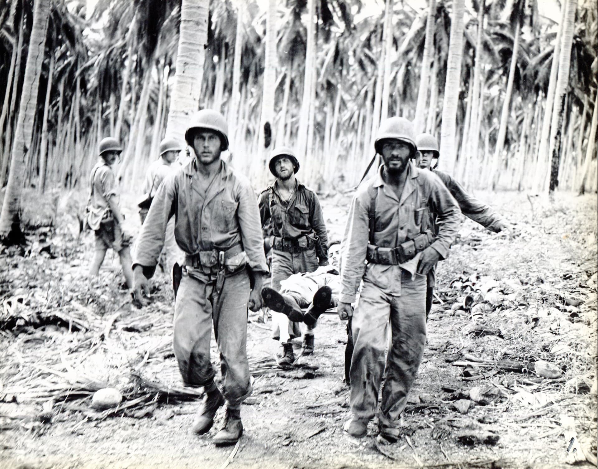 Evacuating a Wounded Marine, Guadalcanal, circa 1942