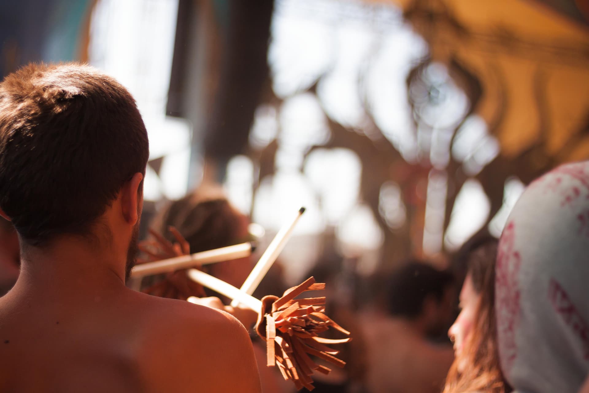 Dancers with props in the crowd