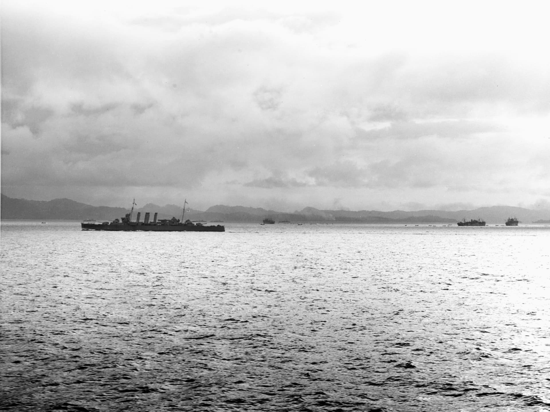 HMAS Canberra (D33) underway off Tulagi, circa 7 August 1942