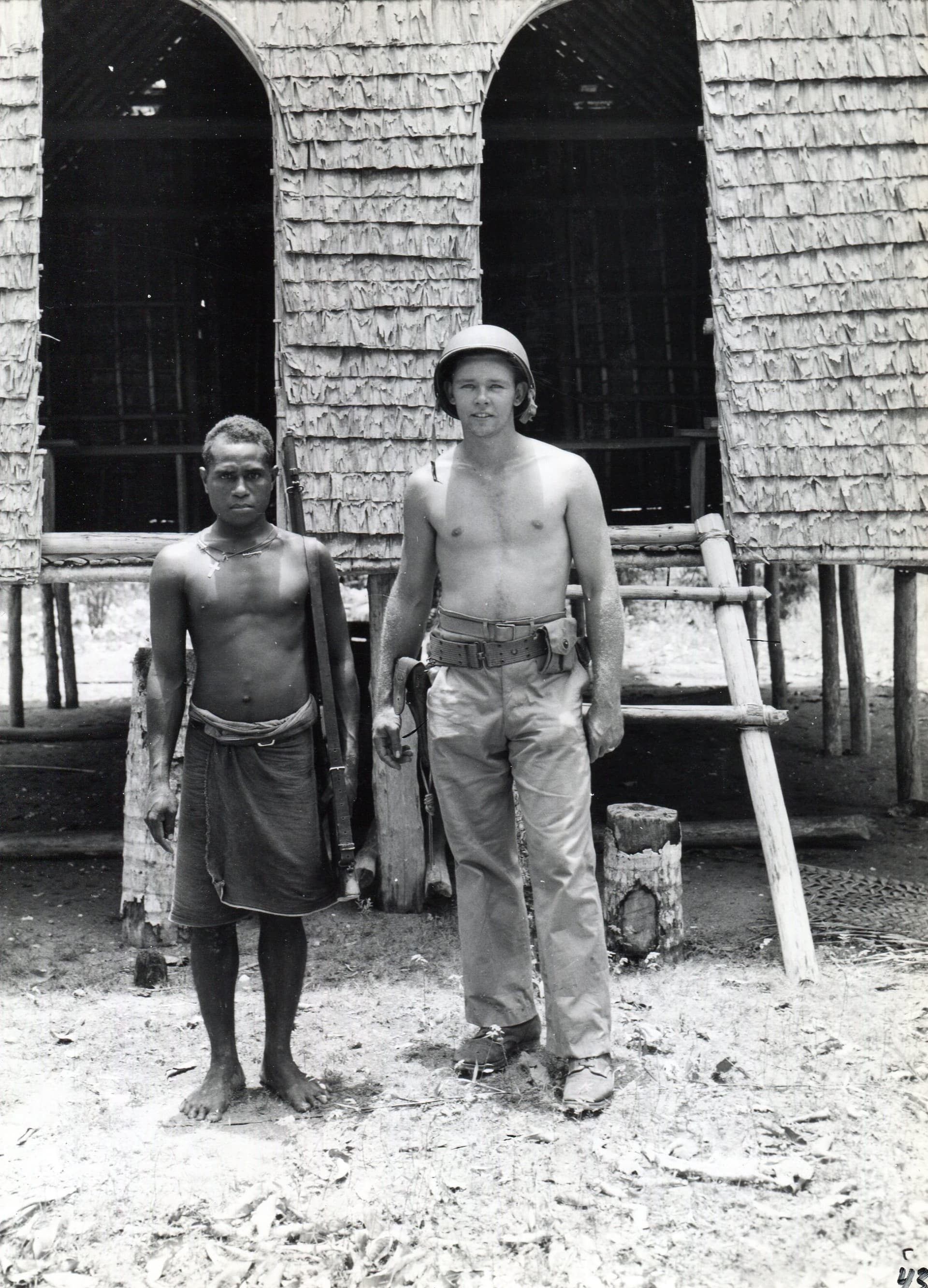 Marine Photographer and Native, Guadalcanal, circa 1942