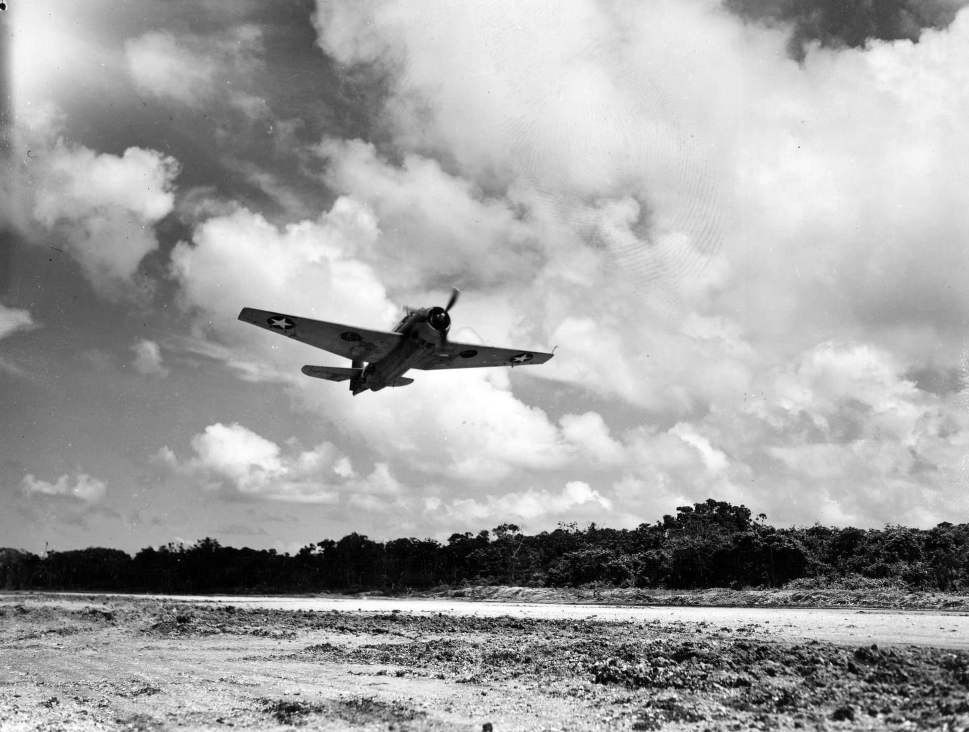 A warbird takes off for battle. Guadalcanal. February, 1943