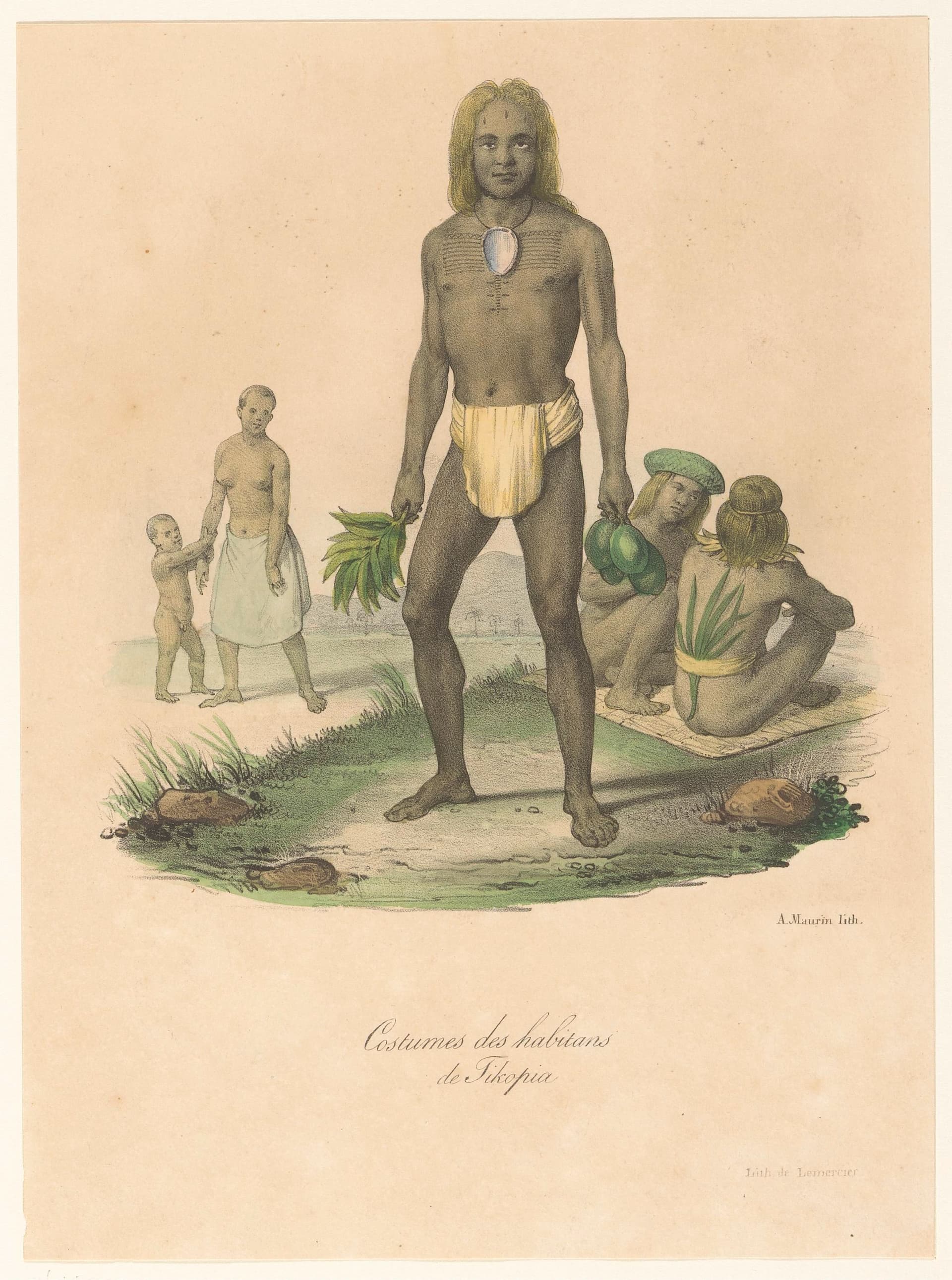 Kleding van de inwoners van Tikopia Costumes de habitans de Tikopia (titel op object) Ontdekkingsreis van de Astrolabe (serietitel) Voyage de Découvertes de l'Astrolabe (serietitel), RP-P-1906-509