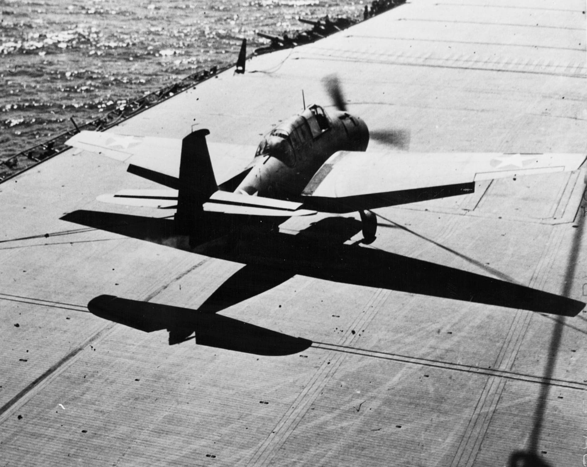 TBF VT-8 landing on USS Saratoga (CV-8) off Solomons 1942