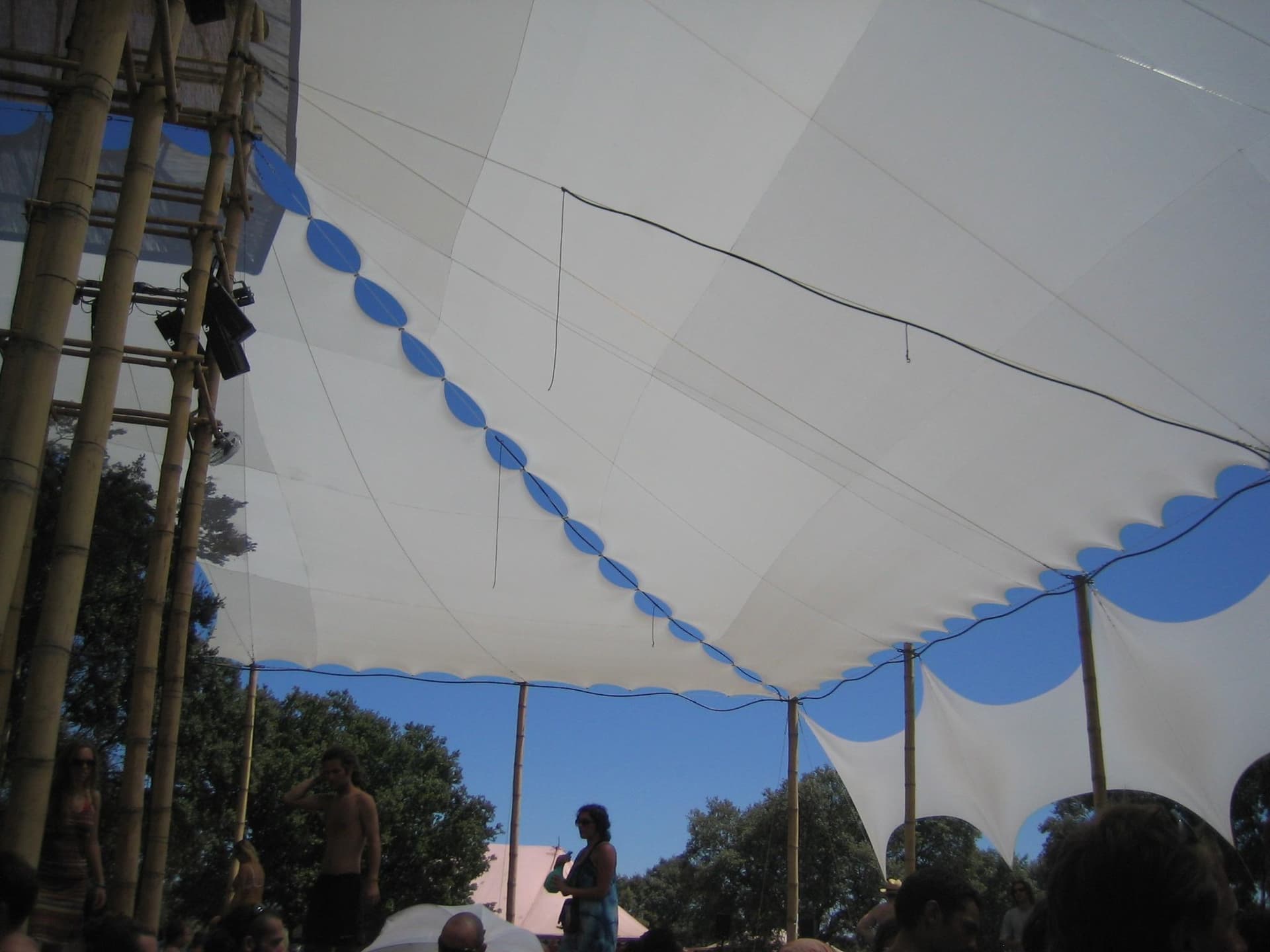White canopy with blue scalloped edging