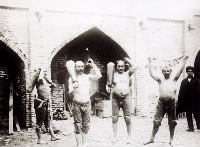 Four Persian wrestlers, Sevruguin studio
